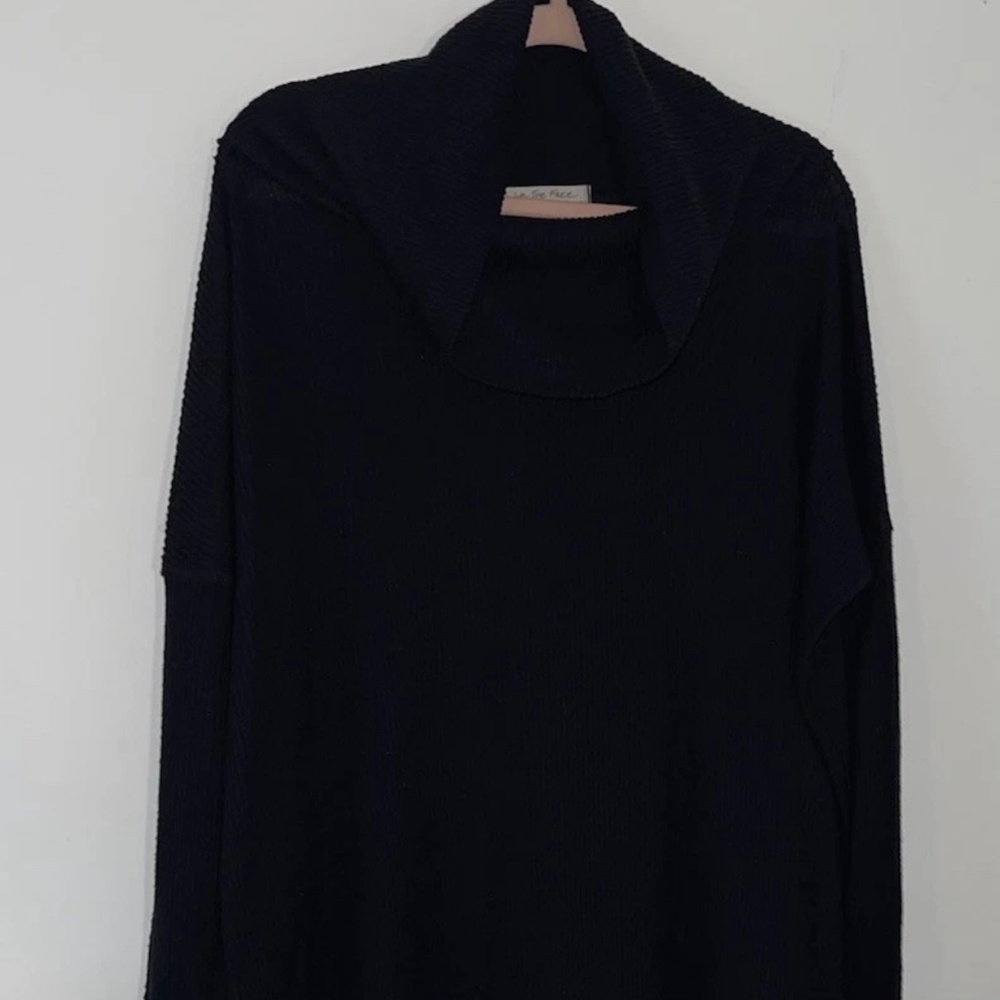 We The Free Women’s Black Cowl Neck Ribbed Vented Sweater XS Boho Comfy Office